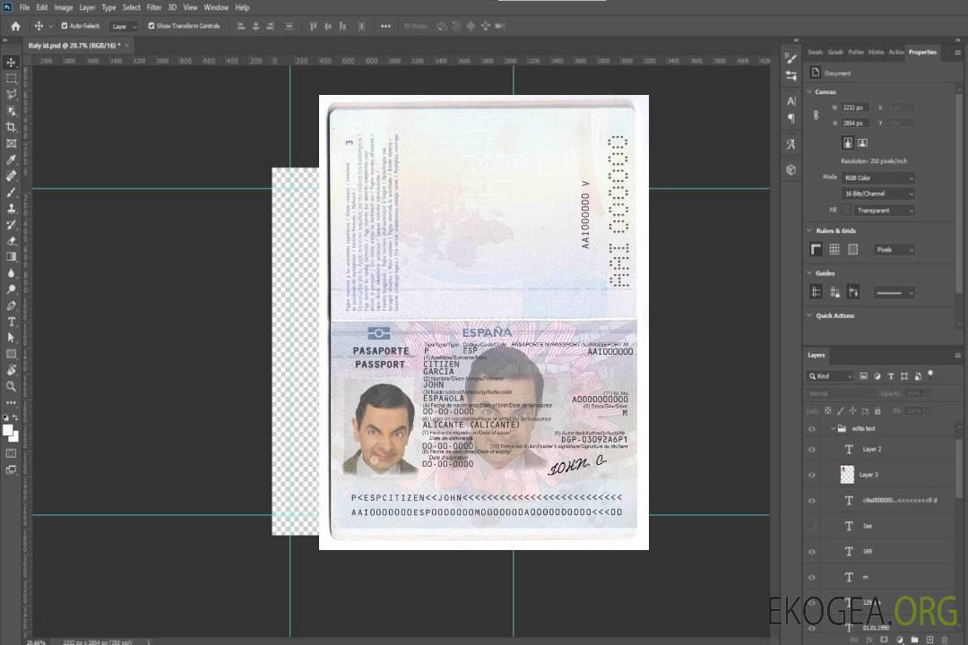 Modèle de passeport espagnol au format PSD, entièrement modifiable (jusqu'en 2015) template